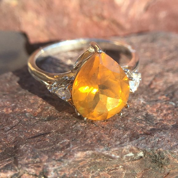 Genuine Burmese Amber .925 Ring RARE 16mm Fat Pear Sterling Silver Natural - Picture 16 of 16